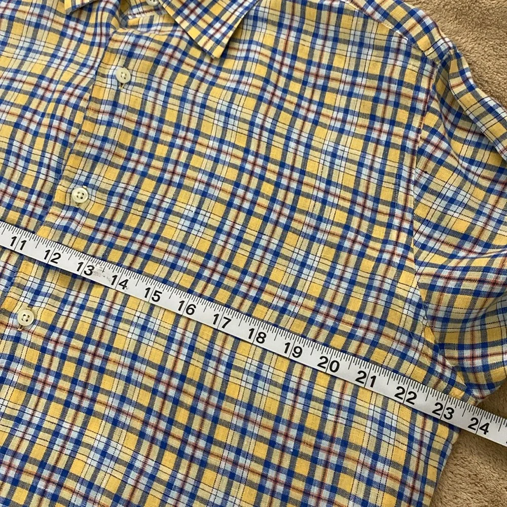 Daniel Cremieux‎ Yellow Blue Plaid 100% Linen Short Sleeve Men’s Shirt Size Med - Picture 6 of 7